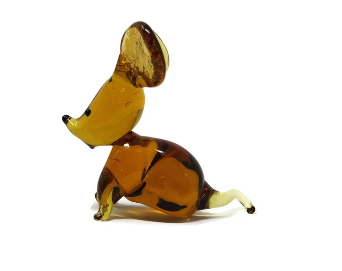Vintage Amber Art Glass Mouse - Blown Glass Mouse - Art Glass Mouse Brown Orange Figurine - Animal Sculpture Miniature Mouse Figurine Mom