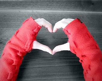 Fingerless Gloves, Handmade Wrist Warmers, Adjustable Length Arm Warmers, Mitts, Weave Hand Warmers in Fleece