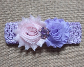 Baby Girl Headband, Shabby Headband, Pink Headband, Newborn Headband, Baby Hair Accessory, Lavender Headband, Flower Headband, Baby Headband