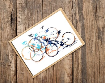 Caffeine Stop Blank Card, Card for Cyclists, Bicycle Card