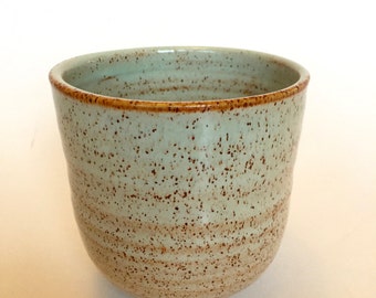 Mint green. Speckle. Hand thrown stoneware tea cup. Yunomi. In stock.