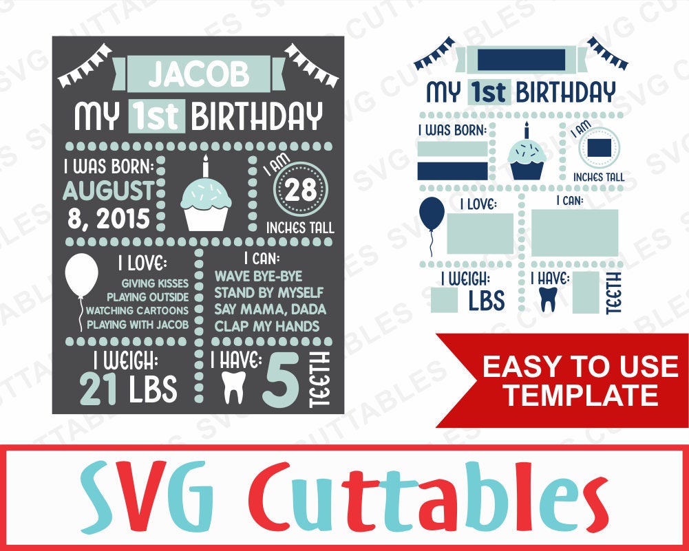 Download Birthday Board, svg, eps, dxf, png, First Birthday Plus ...
