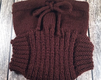 Large Hand Knit Wool Soaker - Wool Diaper Cover - Diaper Cover - Brown Wool Diaper Cover