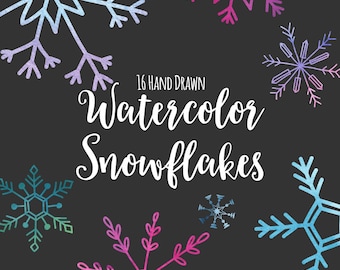 80% OFF SALE Snowflake Clipart, Digital Snowflakes, Watercolor, Hand Drawn, Snowflake Graphics, Printable, Commercial Use