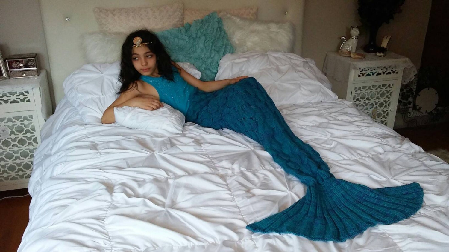 Teal turquoise child size mermaid blanketmermaid tail
