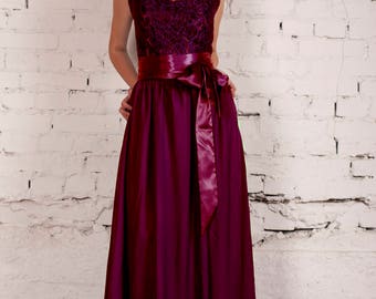 Bridesmaids dress, Bordeaux dress, Wine Maxi Dress, Marsala Gown, Burgundy Prom Dress, Elegant dress, Lace prom dress, Long Dress, Ball gown
