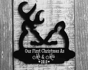 Our First Christmas As Mr & Mrs Deer Ornament - Buck and Doe - Hunting - Together - Wedding - Anniversary - Gift