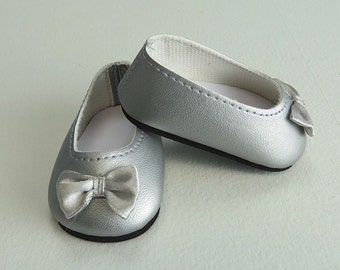 Ready to Ship! SILVER Bow Ballet Flats, 18 inch doll accessories