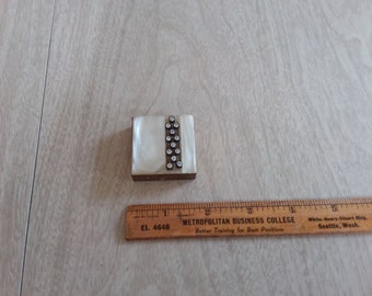 Vintage Mother of Pearl with Rhinestones Pill Box 1.5 inch Square