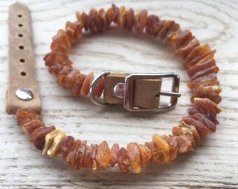 Baltic Raw Amber Flea and Tick Collar with Adjustable Leather Strap for Dogs and Cats