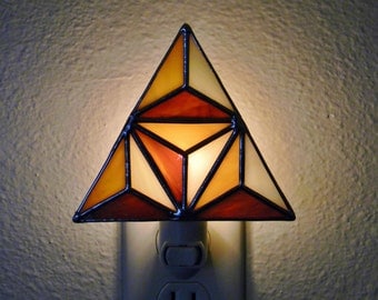 Geometric Stained Glass Nightlight in Turquoise, Brown, and Cream - Ready to Ship