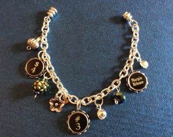 Antique Typewriter Key and Charm Bracelet