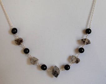 Herkimer Quartz & Black spinel sterling silver necklace