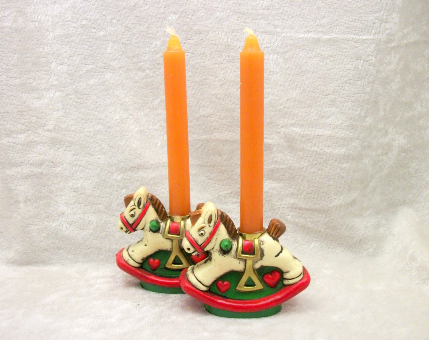 Christmas Rocking Horse Candle Holders with Orange Candles