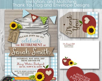 Teacher Retirement or Graduation Personalized Printable Invitation, and Thank You Note, Envelopes, Banner and Welcome Sign