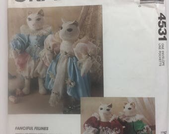 McCall's Crafts 4531 Fanciful Felines Elegant Cats Doll & Elizabethan Wardrobe Sewing Pattern Stuffed Soft Sculpture Cat, Boy Cat, Girl Cat