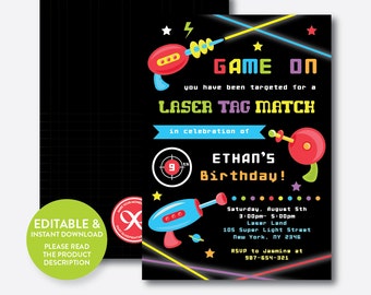 Instand Download, Editable Laser Tag Birthday Invitation, Laser Tag Invitation, Laser Tag Party Invitation, Boy Laser Tag Party (SKB.40)