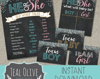 Gender Reveal Package | Old Wives Tales | Cast Your Vote | Printable Chalkboard | DIY Printable | He or She, Boy or Girl, Pink or Blue