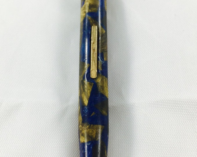 Storewide 25% Off SALE Vintage 14k Gold Plated Art Deco Dual Functioning Leaded Fountain Pen Featuring Gold Marbled Designs