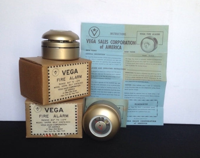 Storewide 25% Off SALE Vintage NOS Vega Unused Model Q425A Heat Fire Alarms Featuring Original Packaging & Instructions