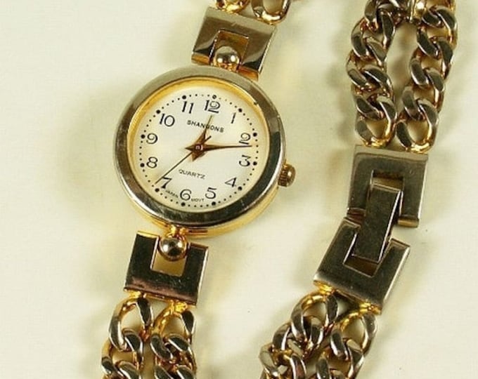 Storewide 25% Off SALE Lovely Vintage Ladies Shannon's Quartz Watch Featuring a Strand Linked Chain Style Bracelet set with a Lovely Gold To