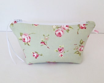 Sage Rosebud Make Up Bag, Cosmetic Bag, Floral Pouch