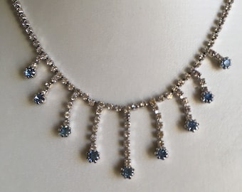 Art Deco Necklace: Vintage Pale Blue Silver Bridal Wedding Necklace