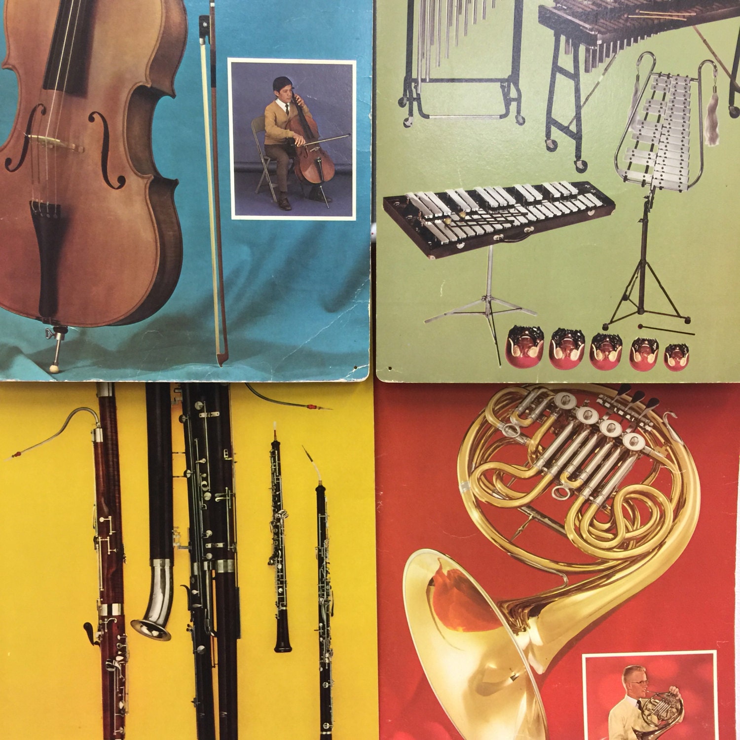 Educational Musical Instruments Orchestra Posters Set Vintage