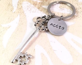 Harry Potter Keychain, Accio Key Chain, Antiqued silver key keychain, Accio Keys keychain, Harry Potter Themed Keychain, Charm Keychain