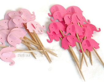 Mixed Pink Elephant Cupcake Toppers, Food Picks-Set of 12pcs,  24 pcs