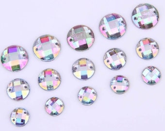 50 Round Ab Sew On,Stitch On,Stick On Diamante Acryl Crystal Rhinestones Craft 8Mm