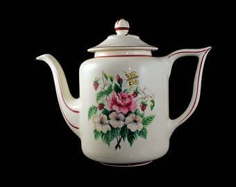 Teapot with Lid, Knowles , Floral Fruit and Butterfly Pattern, Large 5 Cup