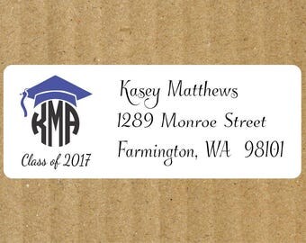 Graduation Round Monogram Address Labels, 90 Labels, Graduation Return Address Labels, Round Monogram, Graduation Round Monogram