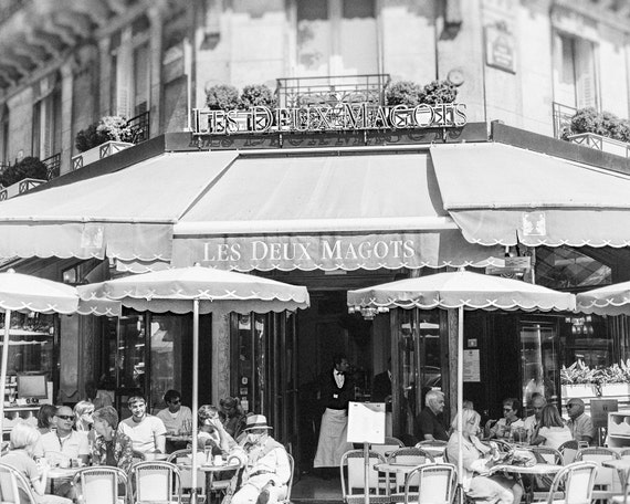 Paris Cafe Art Print Black and White Cafe Print Cafe