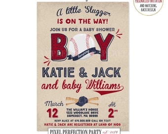 Baseball Baby Shower Invitation Sports Baby Shower Invitation Vintage Baseball Baby Shower Invitation Little Slugger On The Way Baby Shower