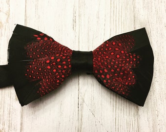 Gibson- Red and Black feathered bow tie