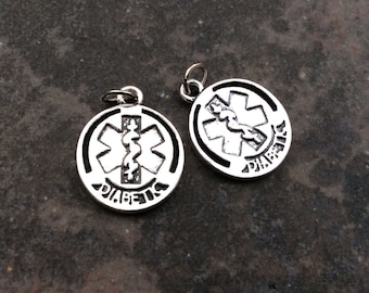 Diabetic Medical Alert Charms package of 2 double sided charms