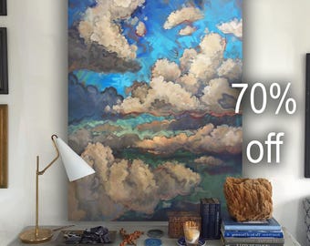 Extra Large Canvas Painting "Clouds and Sky 8" Original Art 56" inches