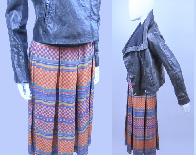 80s striped checkered pleated printed Liz Claiborne midi skirt