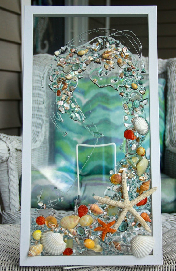 Sea Glass Wave Wall Hanging Beach Glass with Shells Shell