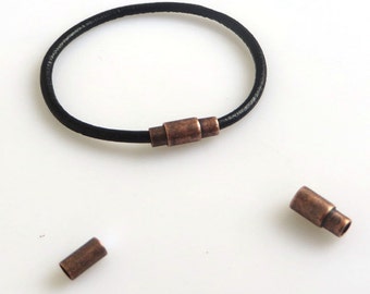 10 Sets Antique Copper Barrel Magnetic Clasp For 3mm Round Leather Cord CK198