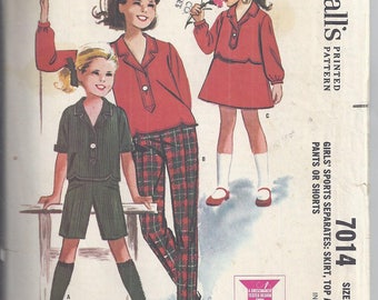 Vintage 1963 McCall's Sewing Pattern 7014: Girl's Sports Separates - Skirt, Top and pants or shorts. Bust 26