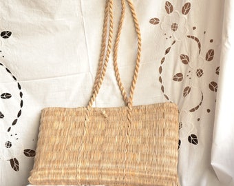 Handmade Straw Bag, Summer Straw Handbag, Handwoven Straw Tote Bag, Handmade Rustic Bag, Long Handle Straw Bag, Long Handle Summer Bag