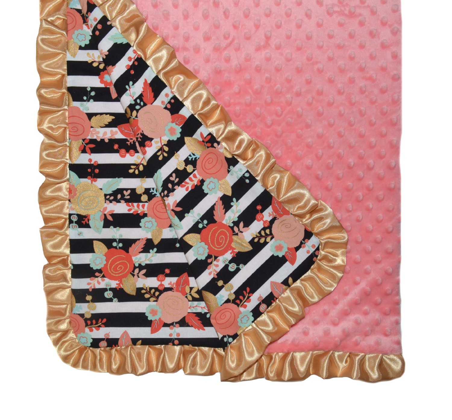 Coral minky baby blanket Baby & toddler minky blanket Gold