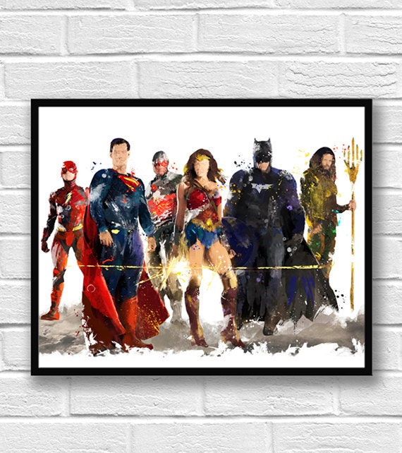 Justice League Watercolor Print Batman Superman Wonder Woman