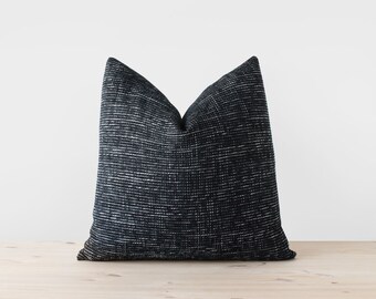 Black White Pillow Cover Woven Chenille Pillow Black Throw Pillow Textured Black and White Cushion Designer Home Decor 18x18 20x20 22x22