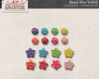 Beads, Roses, Iridiscent Flower Beads, Digital Scrapbooking Elements Commercial Use OK, Digital Download, Colorful Trinkets, Bead Mix