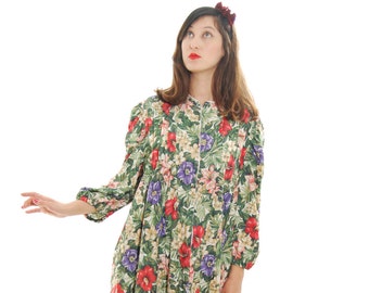Vintage Gown.Vintage Robe.Green Floral Print Vintage Robe For Women 1950s.1950 Robe.Maternity Hospital Gown, Nursing kaftan.Nursing Gown.50s