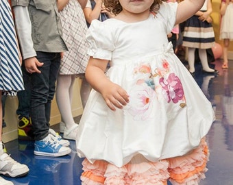 Pink Aquarela Ruffles Flower Girl Dress, 1st Birthday Dress, Baby Girl Bubble Dress, Girl Floral Summer Dress, Girl Bridesmaid Dress