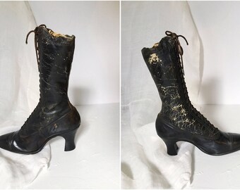 Women's Victorian Boot, Decorative Boot, Black Leather Boot, Victorian Boot, Edwardian Boots, Granny Boots